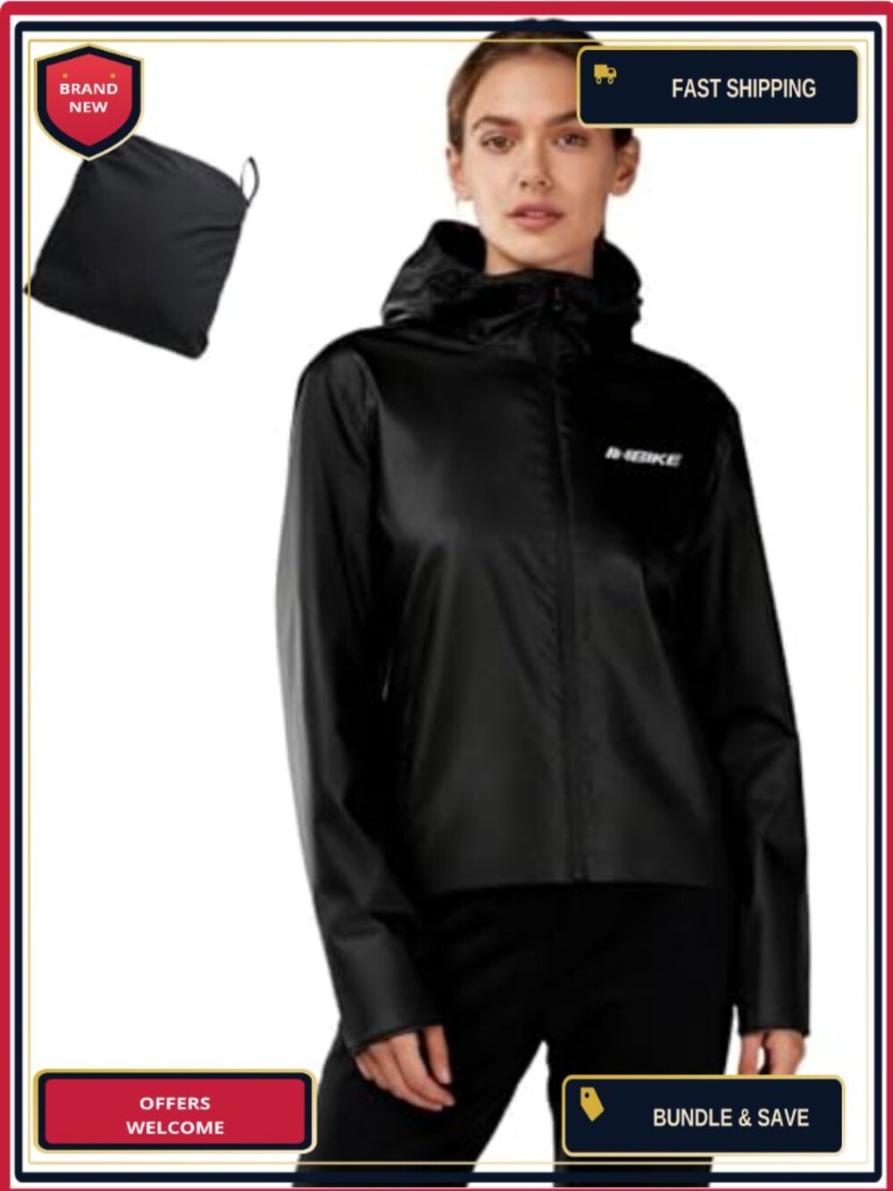 Women's Cycling Rain Jacket Waterproof Lightweight Packable Hooded Windbreaker